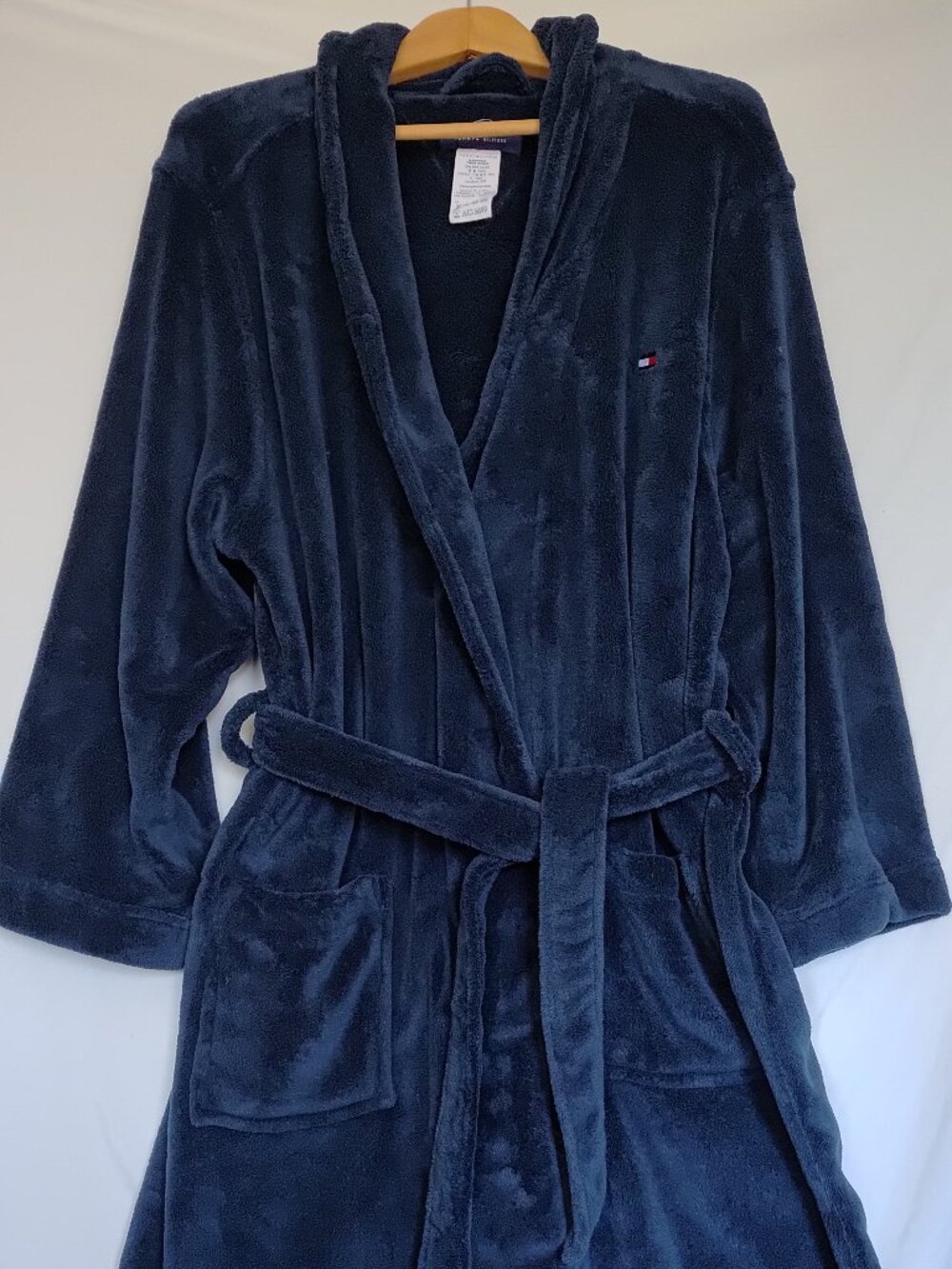 Tommy Hilfiger Men's Bathrobe Navy Blue Plush Belted Sleepwear SIze S/M